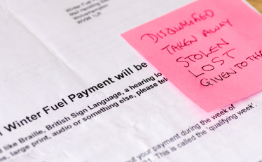 winter fuel payment letter showing loss of payment